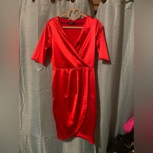 Club L London red satin short sleeve mini dress size 10UK